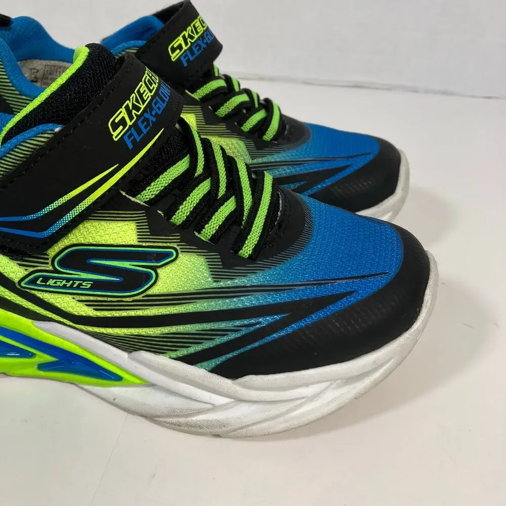 Skechers Little Boys 12 S Lights Flex-Glow Ultra Sneakers Black Lime Green Blue